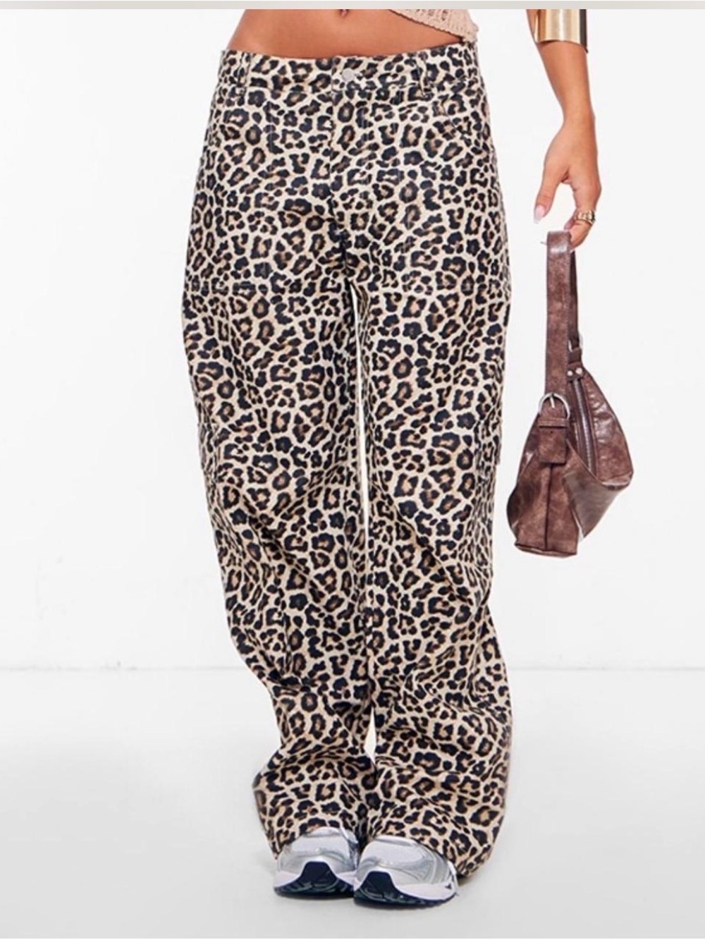 PrettyLittleThing Leopard Print Wide-Leg Pants - Beige & Black